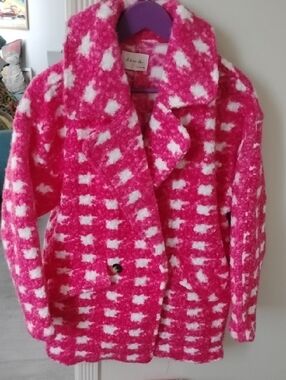 Pink Check Houndstooth Peacoat